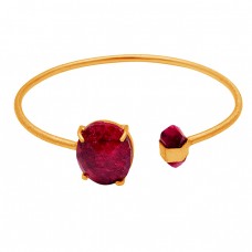 Handcrafted Designer Red Ruby Gemstone 925 Sterling Silver Gold Plated Bangle Jewelry