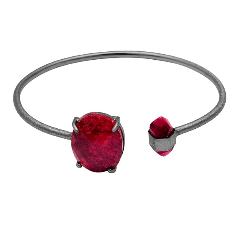 Handcrafted Designer Red Ruby Gemstone 925 Sterling Silver Gold Plated Bangle Jewelry