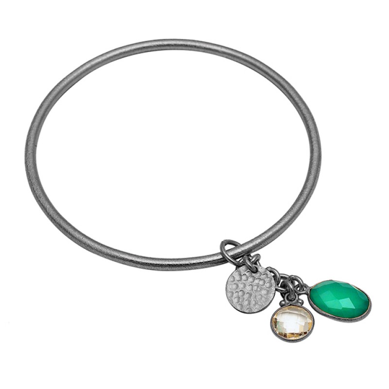 Green Onyx Crystal Quartz Gemstone 925 Sterling Silver Gold Plated Bangle Jewelry