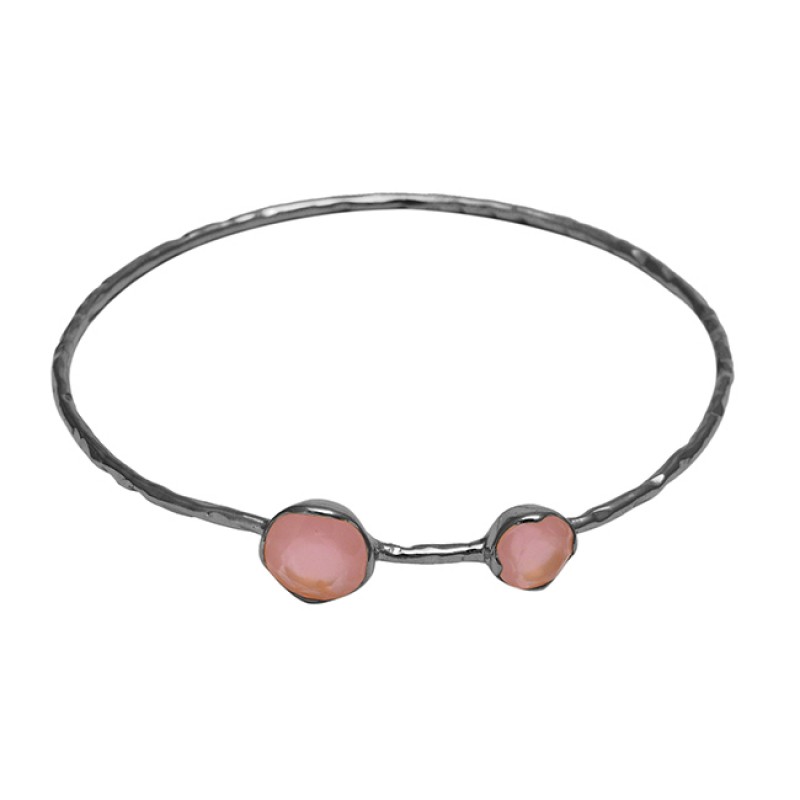 Rose Quartz round sterling silver gold plated bangle jewelry