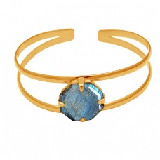 Prong Setting Labradorite Round Gemstone 925 Sterling Silver Gold Plated Bangle Jewelry