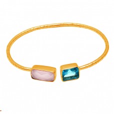 Rectangle Shape Chalcedony Topaz Gemstone 925 Sterling Silver Gold Plated Bangle Jewelry