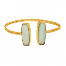 Briolette Cushion Chalcedony Gemstone 925 Sterling Silver Gold Plated Bangle Jewelry