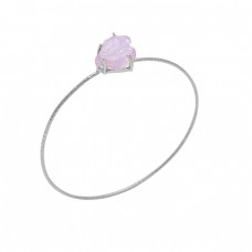 Rose Quartz Gemstone 925 Sterling Silver Jewelry Gold Plated Bangle