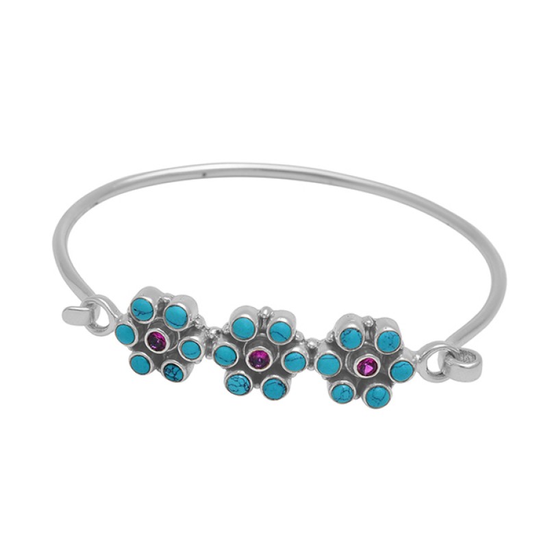 Turquoise Amethyst Gemstone 925 Sterling Silver Jewelry Bangle