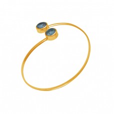 925 Sterling Silver Jewelry Round Apatite Gemstone Gold Plated Bangle