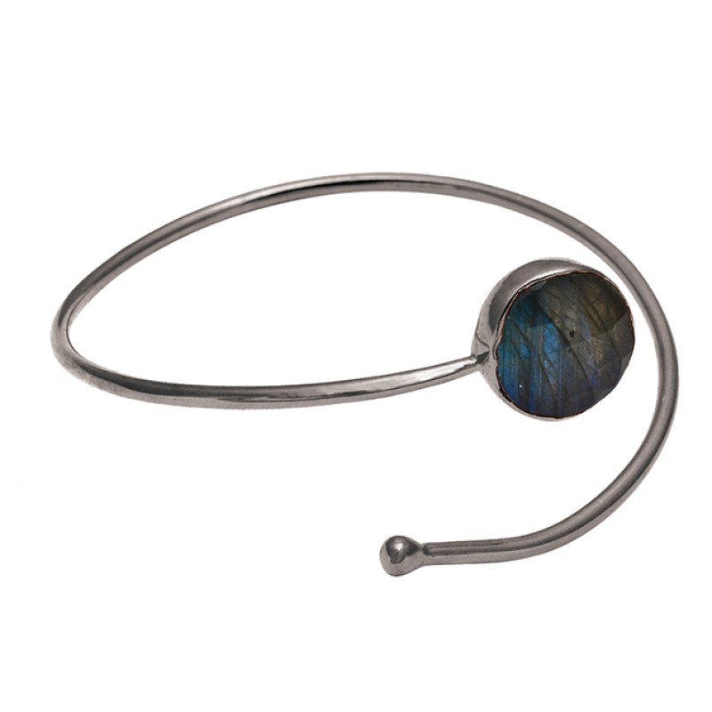 Grey Labradorite round sterling silver gold plated bangle jewelry