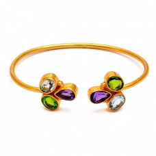 Amethyst Blue Topaz Peridot Gemstone 925 Sterling Silver Gold Plated Bangle Jewelry