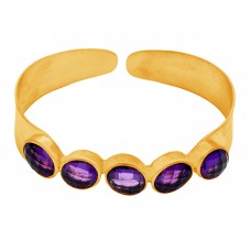 Amethyst oval sterling silver gold plated bangle jewelry