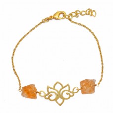 Citrine Rough Gemstone 925 Sterling Silver Gold Plated Designer Bracelet