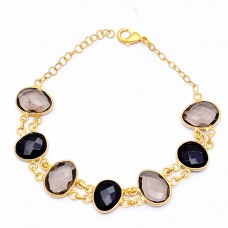 925 Sterling Silver Onyx Quartz Gemstone Gold Plated Designer Bracelet