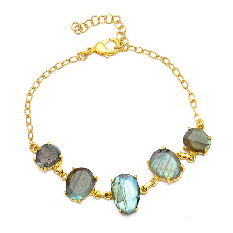 
									Oval Shape Labradorite Gemstone 925 Sterling Silver Gold Plated Bracelet