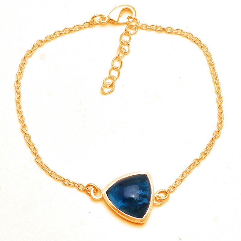 Triangle Shape Blue Quartz Gemstone 925 Sterling Silver Bracelet Jewelry