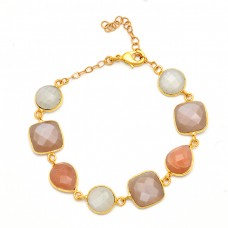 925 Sterling Silver Moonstone Designer Gold Plated Bracelet Jewelry