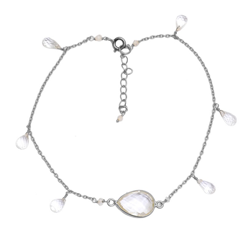 Crystal Pear Drops Shape Gemstone 925 Sterling Silver Gold Plated Bracelet Jewelry