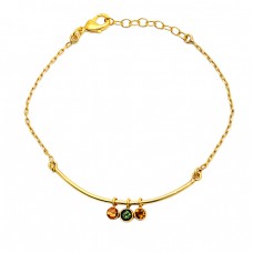 Round Shape Citrine Peridot Gemstone 925 Sterling Silver Gold Plated Bracelet