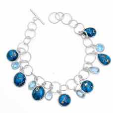 Topaz Blue Copper Turquoise Gemstone 925 Sterling Silver Bracelet