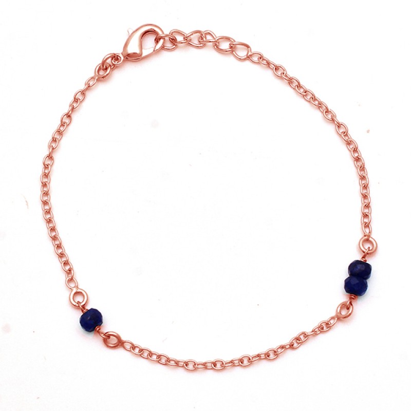 Blue Sapphire Roundel Beads Gemstone 925 Sterling Silver Bracelet