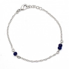 Blue Sapphire Roundel Beads Gemstone 925 Sterling Silver Bracelet