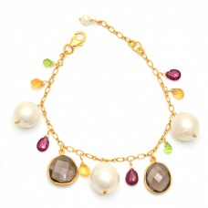 925 Sterling Silver Round Oval Pear Shape Gemstone Gold Plated Bracelet