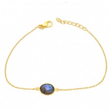 Oval Shape Labradorite 925 Sterling Silver Gold Plated Bracelet Jewelry