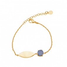 Round Shape Labraodorite Gemstone 925 Silver Gold Plated Bracelet 