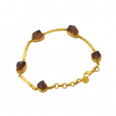 Round Shape Labraodorite Gemstone 925 Silver Gold Plated Bracelet 