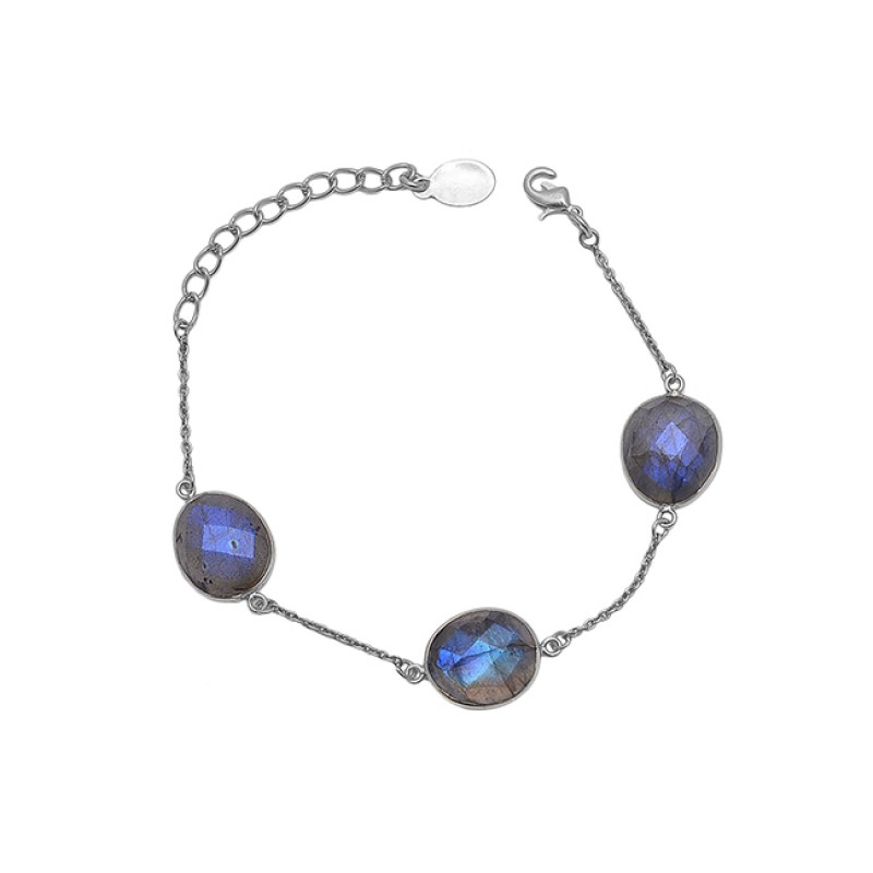 Oval Shape Labradorite Gemstone 925 Sterling Silver Jewelry Bracelet