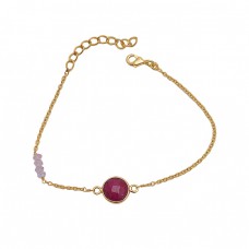 Ruby Rose Quartz Gemstone 925 Sterling Silver Jewelry Bracelet