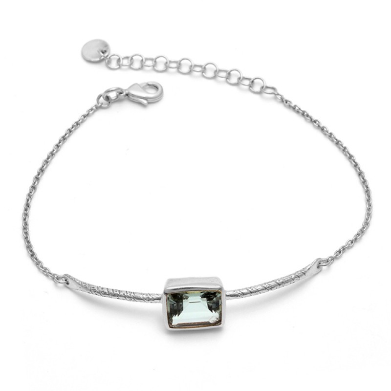 Rectangle Shape Green Amethyst Gemstone 925 Silver Jewelry Bracelet