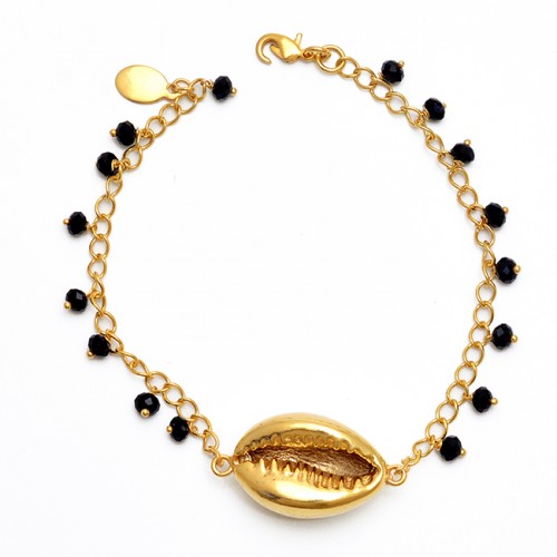 Black Onyx Gemstone 925 Sterling Silver Jewelry Gold Plated Bracelet
