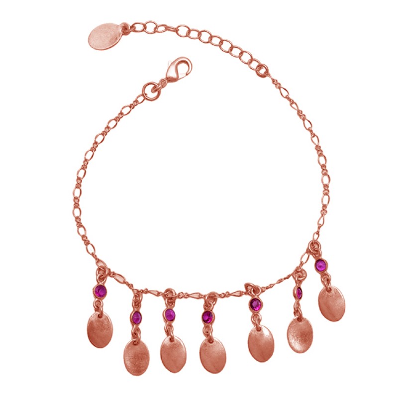 Pink Quartz Gemstone 925 Sterling Silver Jewelry Gold Plated Bracelet