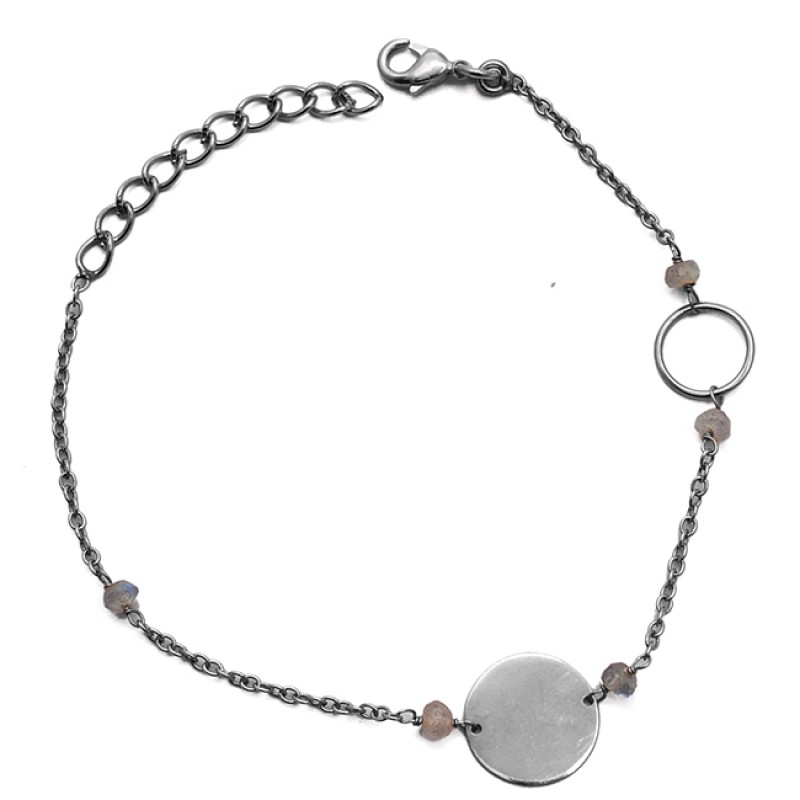 Beads Shape Labradorite Gemstone 925 Sterling Silver Jewelry Bracelet