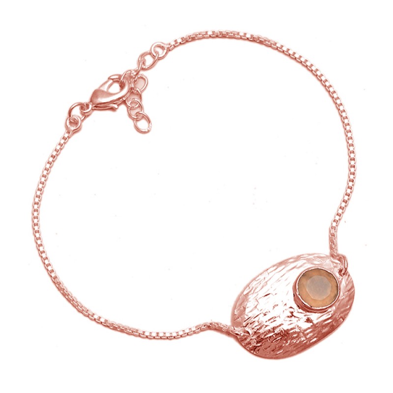 Stylish Rose Quartz Round Shape Gemstone 925 Sterling Silver Bracelet Jewelry