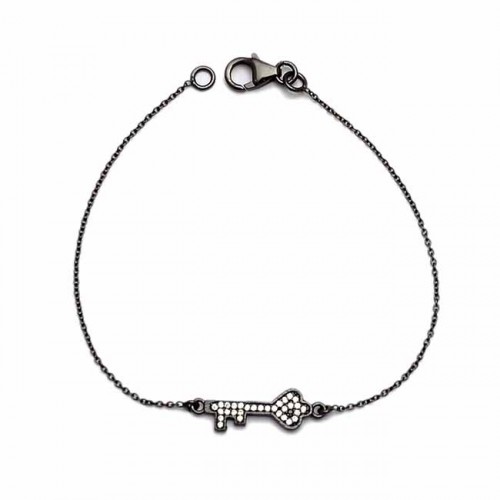 Key Designer Pave Cubic Zirconia Gemstone 925 Sterling Silver Black Rhodium Bracelet Jewelry