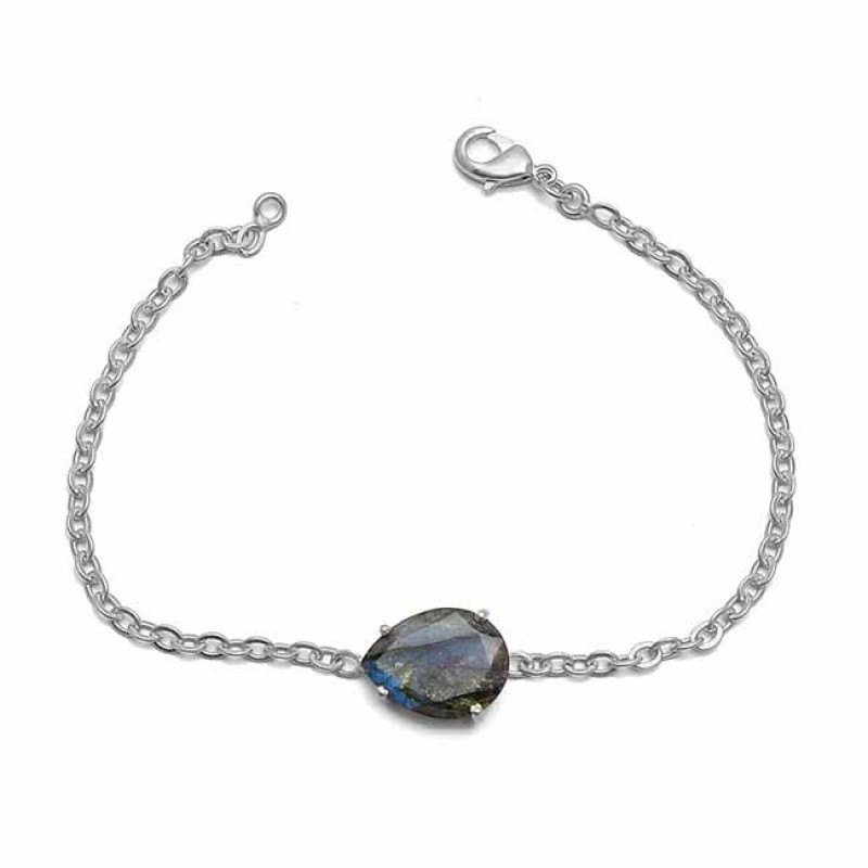 Nice Blue Fire Labradorite Gemstone 925 Sterling Silver Prong Setting Gold Plated Bracelet Jewelry
