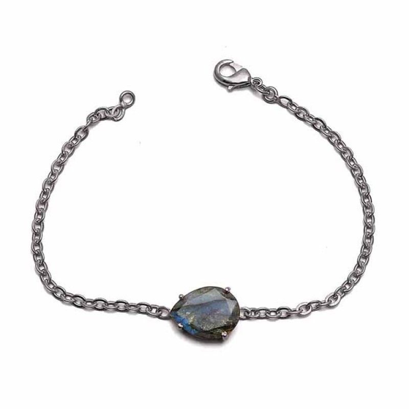 Nice Blue Fire Labradorite Gemstone 925 Sterling Silver Prong Setting Gold Plated Bracelet Jewelry