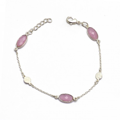 925 Sterling Silver Handcrafted Oval Briolette Rose Quartz Gemstone Bracelet Jewelry
