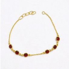 925 Sterlig Silver Garnet Round Shape Gemstone Bezel Setting Gold Plated Bracelet Jewelry