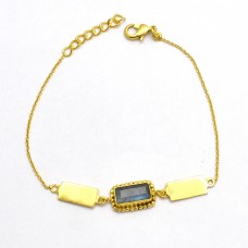 Antique Designer Rectangle Shape Labradorite Gemstone 925 Sterling Silver Gold Plated Bracelet Jewelry