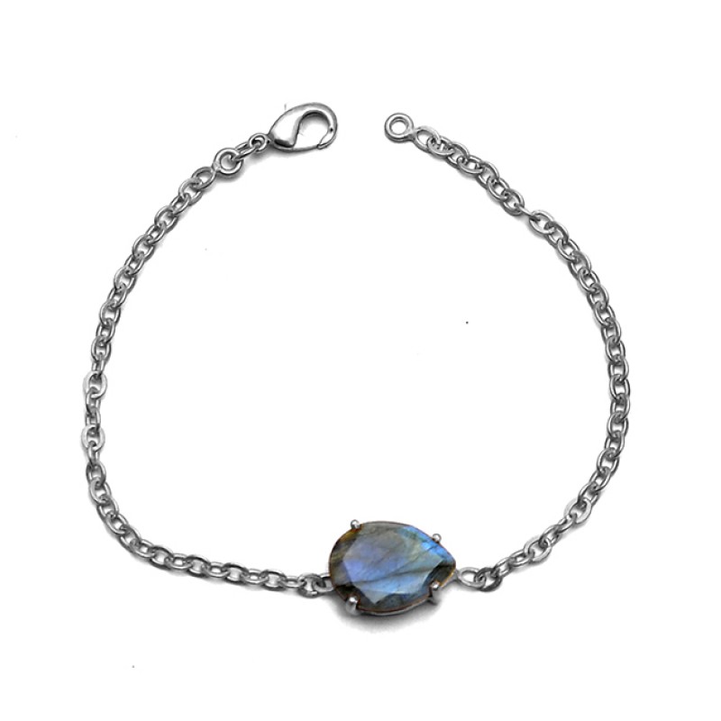 Faceted Pear Labradorite Gemstone Prong Setting 925 Sterling Silver Gold Plated Bracelet Jewelry