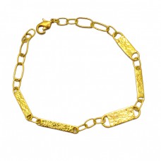 Hammered Finished Plain Designer Bracelet 925 Sterling Silver Gold Plated Jewelry
