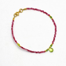 Oval Round Balls Peridot Ruby Gemstone 925 Sterling Silver Gold Plated Bracelet Jewelry