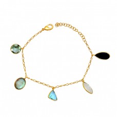 Multi Color Gemstone 925 Sterling Silver Gold Plated Designer Bracelet