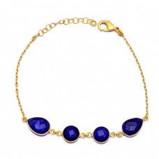 Pear Shape Sapphire Gemstone 925 Sterling Silver Gold Plated Bracelet