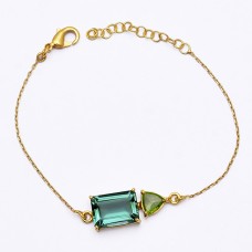 Green Amethyst Peridot Gemstone 925 Sterling Silver Gold Plated Bracelet