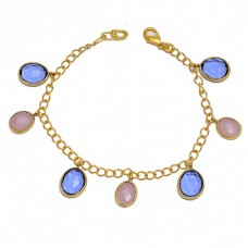 Purple Amethyst Fancy Shape Gemstone 925 Sterling Silver Gold Plated Bracelet Jewelry