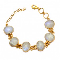 Oval Shape Moonstone 925 Sterling Silver Gold Plated Designer Bracelet