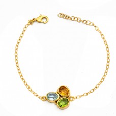 Peridot Citrine Topaz Gemstone 925 Sterling Silver Gold Plated Bracelet