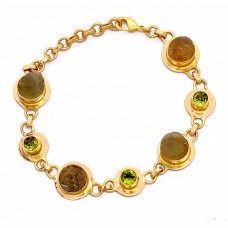 Labradorite Peridot Gemstone 925 Sterling Silver Gold Plated Bracelet